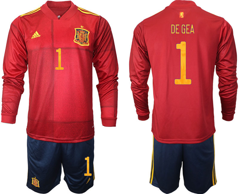 Men 2021 European Cup Spain home Long sleeve #1 De Gea soccer jerseys